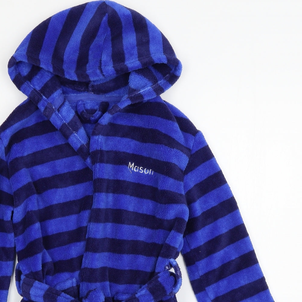 Preworn Boys Blue Striped Microfibre  Robe Size 6-7 Years