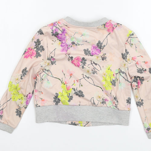 River Island Girls Pink Floral Jersey Varsity Jacket Jacket Size 5-6 Years