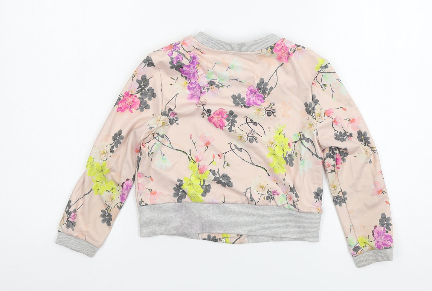 River Island Girls Pink Floral Jersey Varsity Jacket Jacket Size 5-6 Years