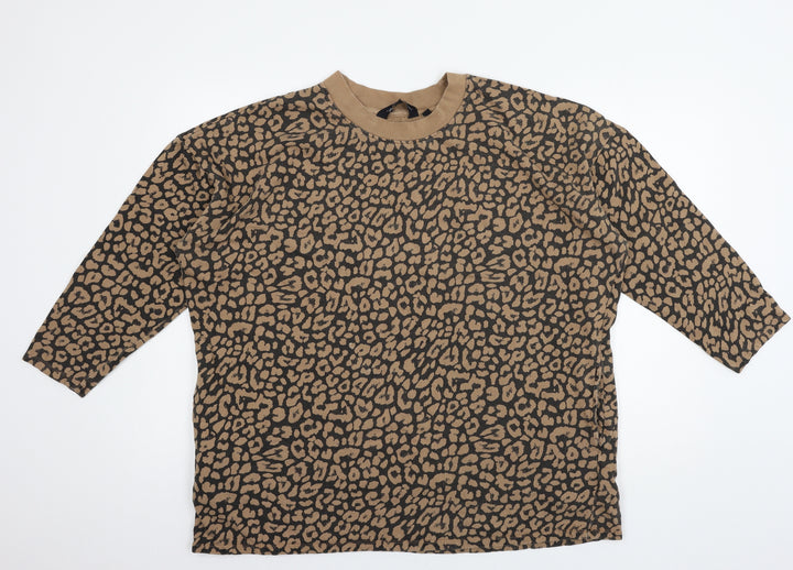 Capsule Womens Brown Animal Print Jersey Pullover Sweatshirt Size 16