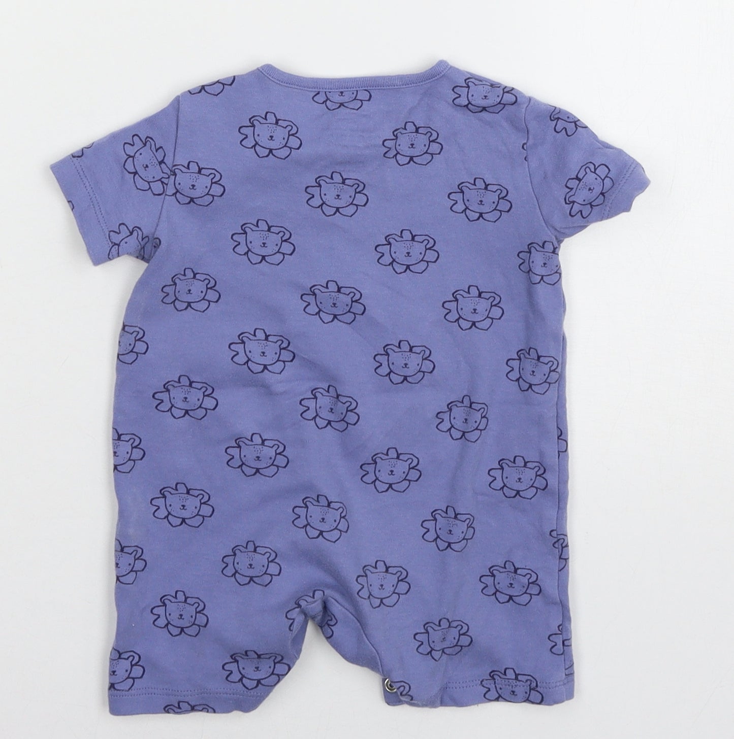 F&F Girls Blue Geometric Jersey Babygrow One-Piece Size 9-12 Months  - Lion