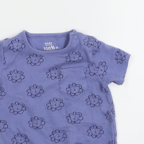 F&F Girls Blue Geometric Jersey Babygrow One-Piece Size 9-12 Months  - Lion