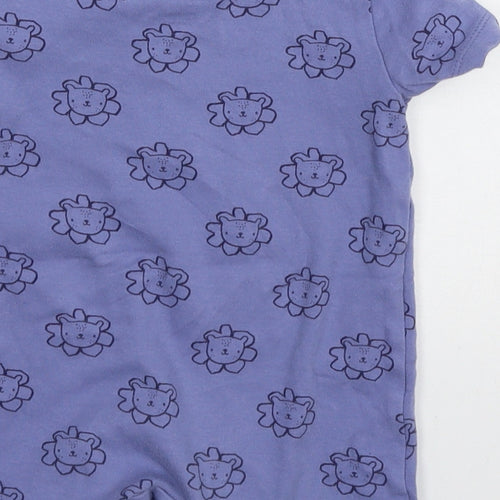 F&F Girls Blue Geometric Jersey Babygrow One-Piece Size 9-12 Months  - Lion