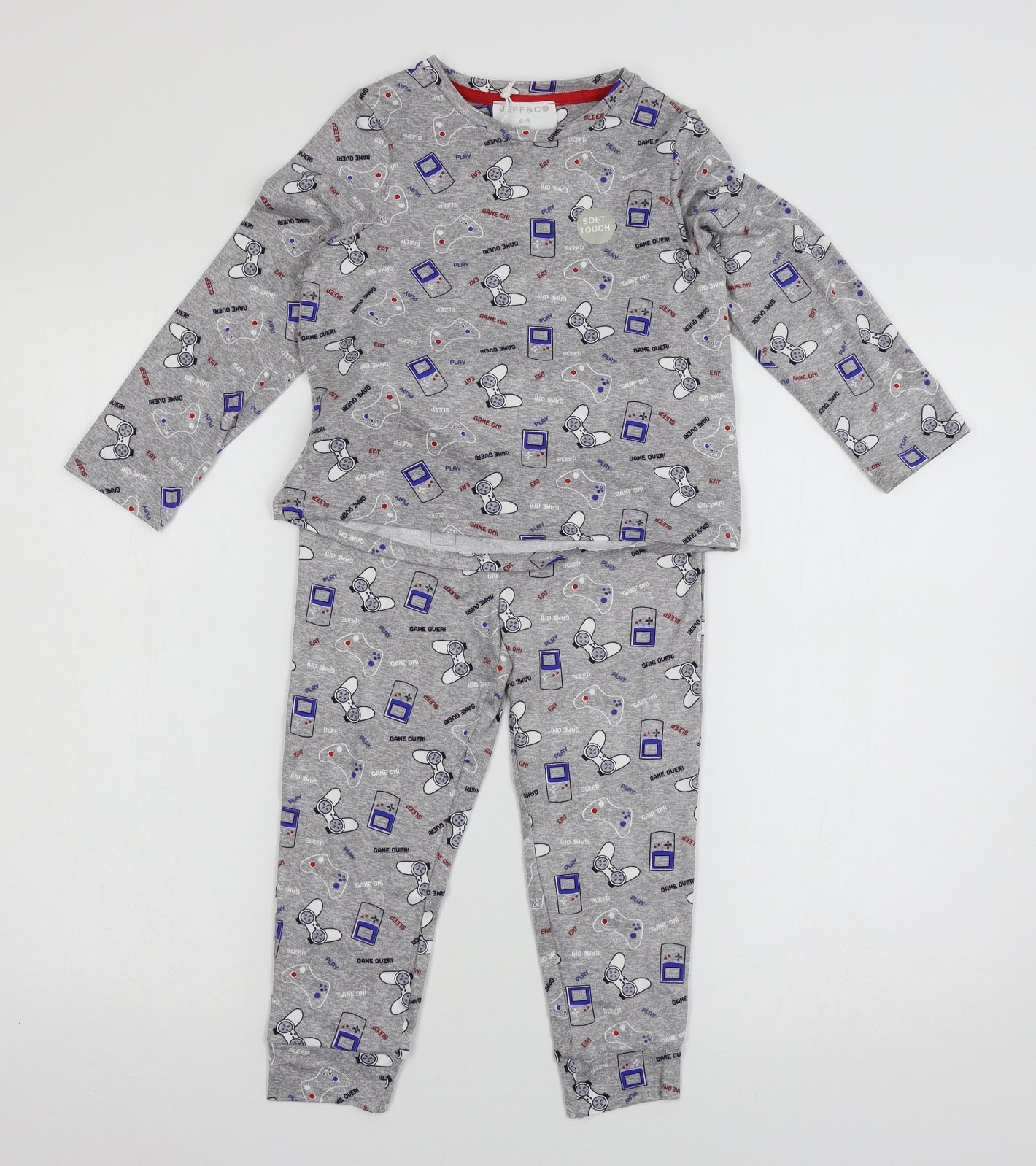 Jeff & Co Boys Grey Geometric Jersey  Pyjama Set Size 4-5 Years  - Gamer
