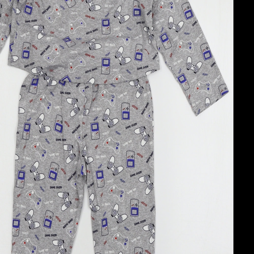 Jeff & Co Boys Grey Geometric Jersey  Pyjama Set Size 4-5 Years  - Gamer