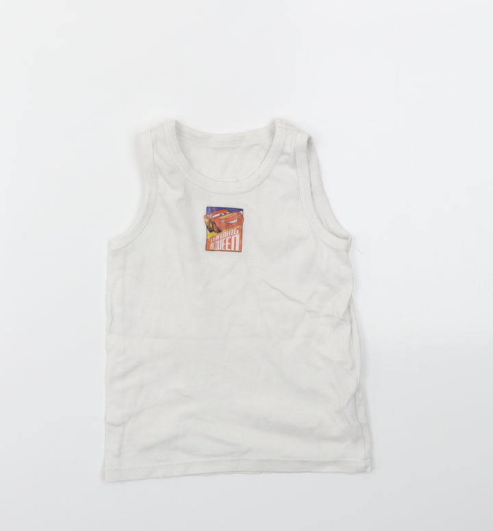CARS Boys White   Basic T-Shirt Size 3-4 Years
