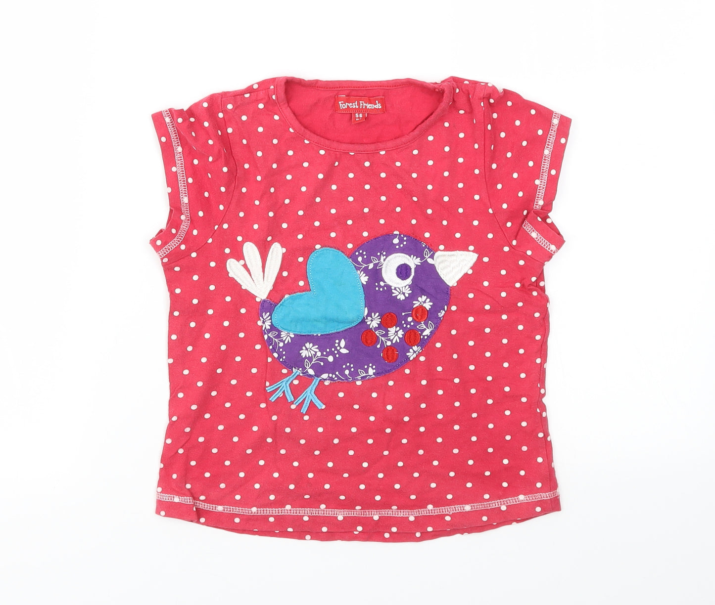 FOREST FRIENDS Girls Red Polka Dot  Basic T-Shirt Size 5-6 Years