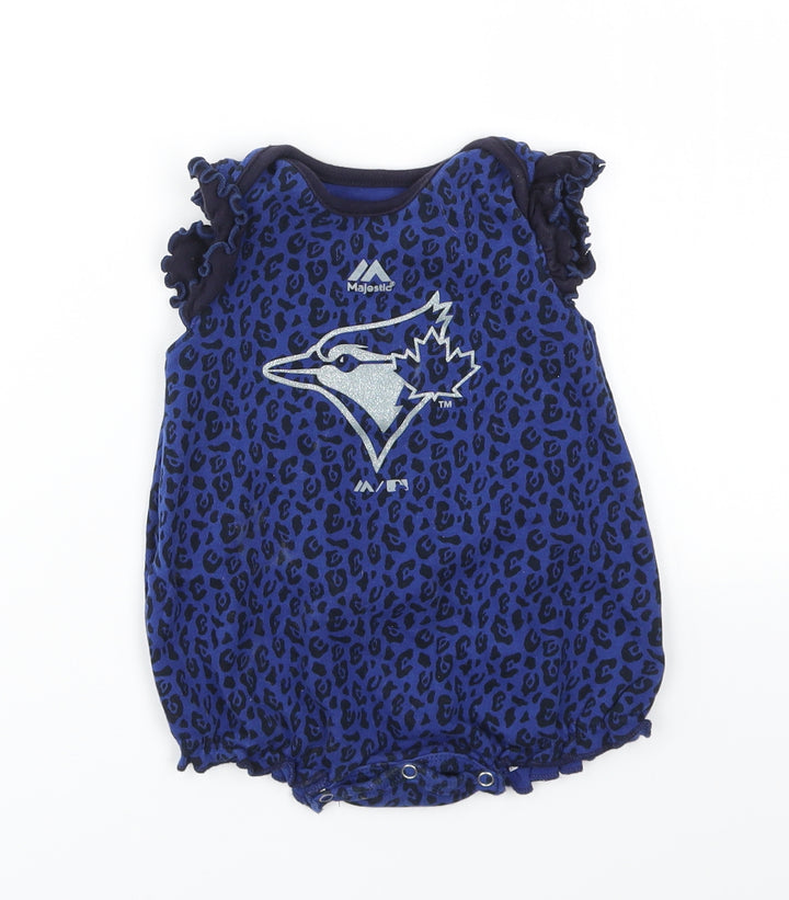 MAJESTICS Girls Blue Animal Print Babygrow One-Piece Size 12 Months