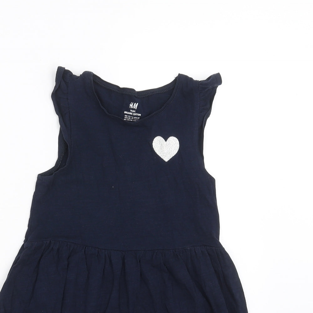 H&M Girls Blue   T-Shirt Dress  Size 6-7 Years  - heart