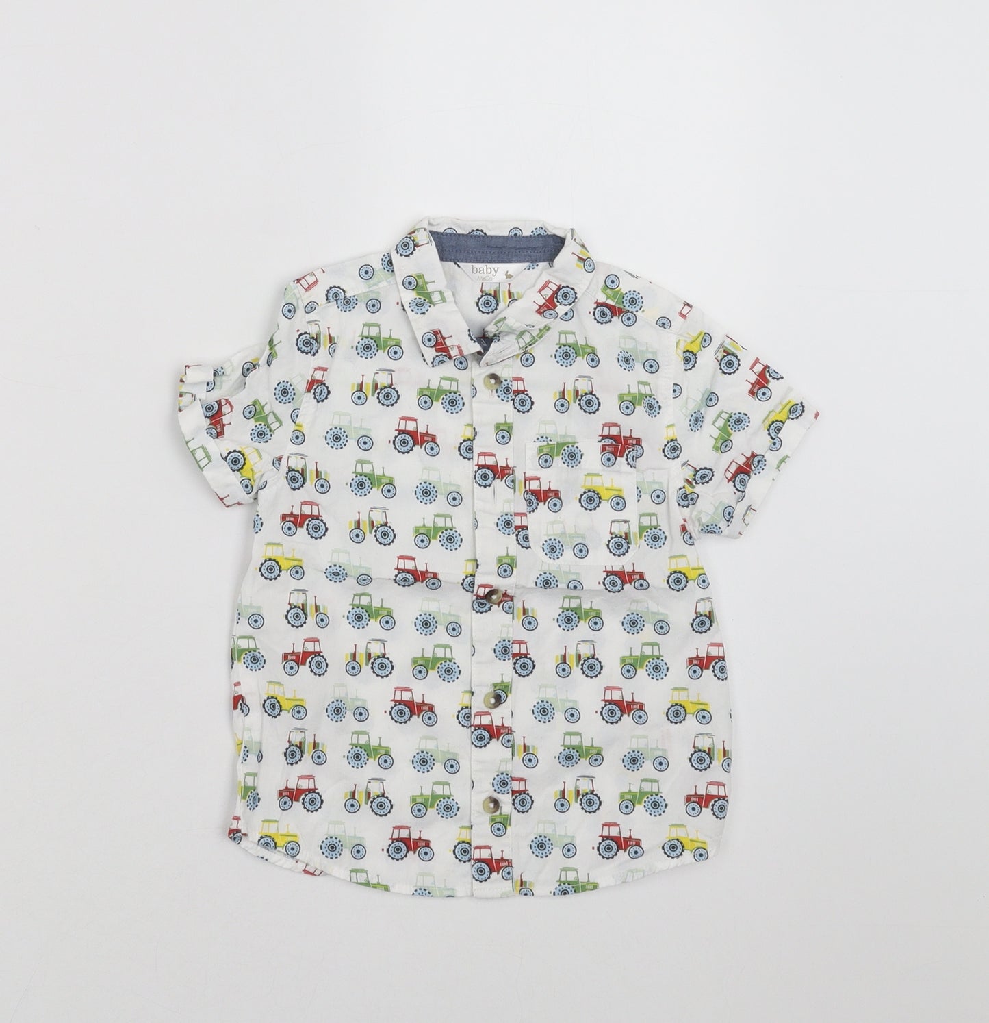 M&Co Boys White   Basic Button-Up Size 2-3 Years  - Tractor
