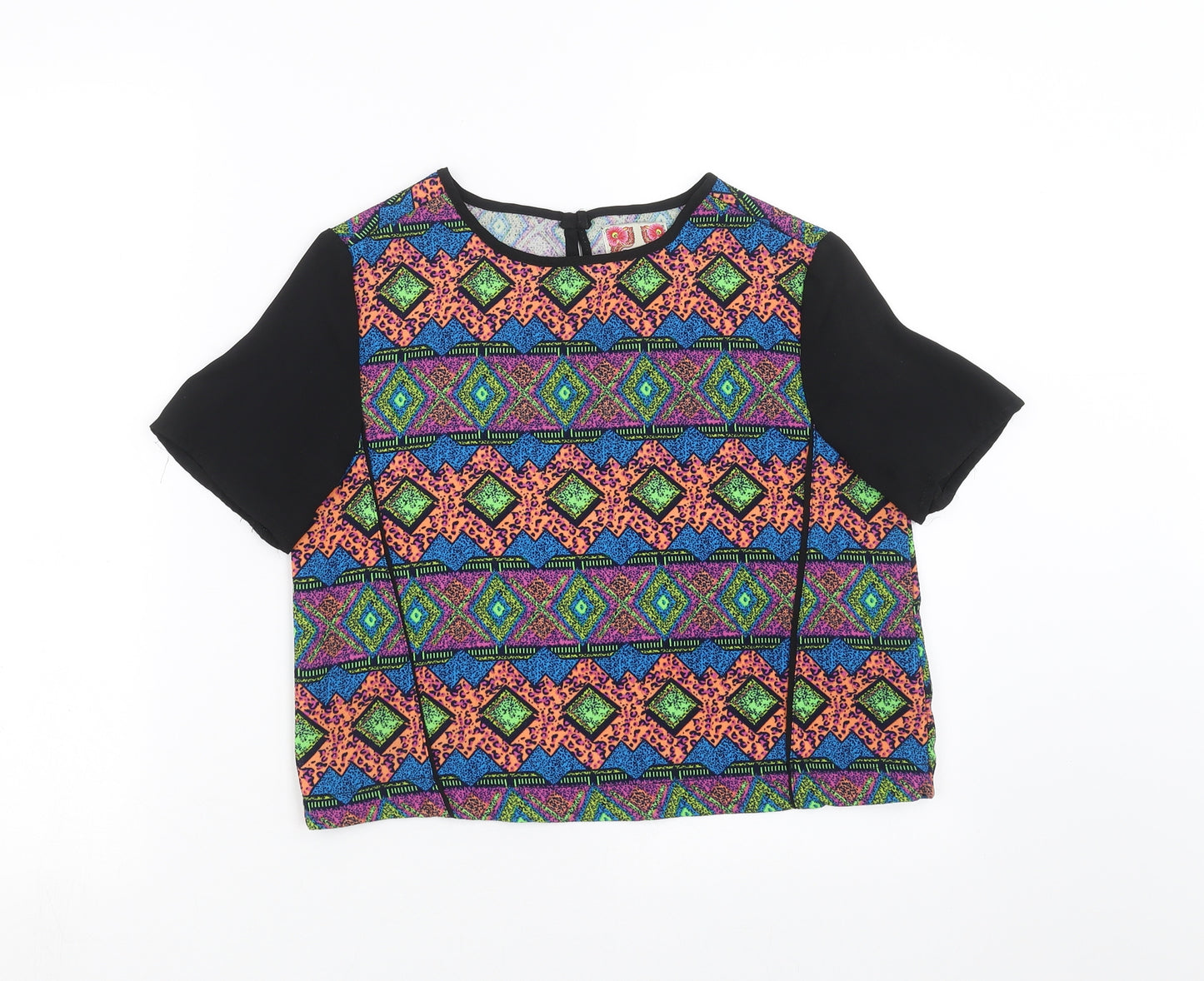 Ribbon Womens Multicoloured Geometric  Basic Blouse Size 8