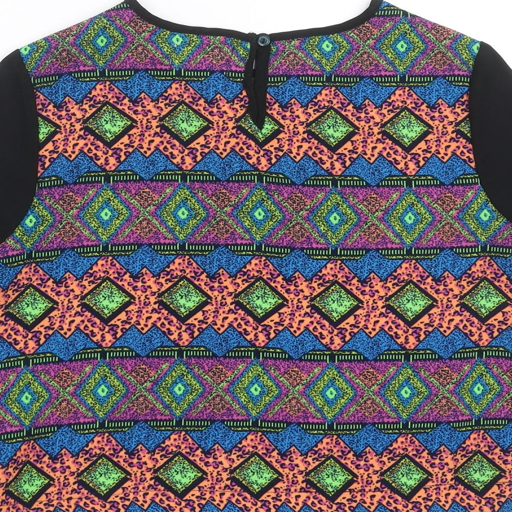 Ribbon Womens Multicoloured Geometric  Basic Blouse Size 8