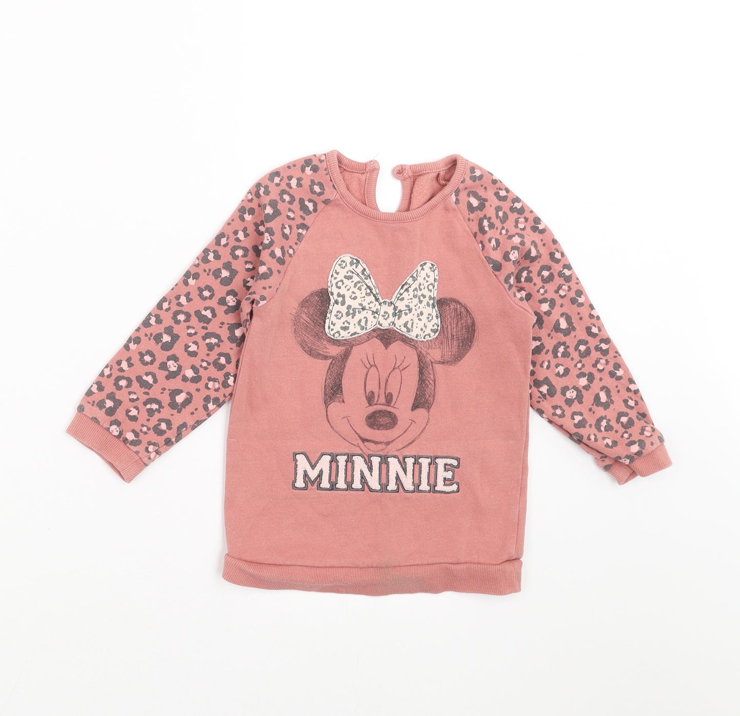 George Girls Pink Animal Print  Pullover Jumper Size 18-24 Months  - minnie mouse