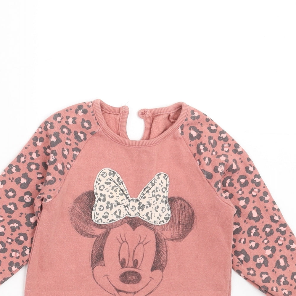 George Girls Pink Animal Print  Pullover Jumper Size 18-24 Months  - minnie mouse