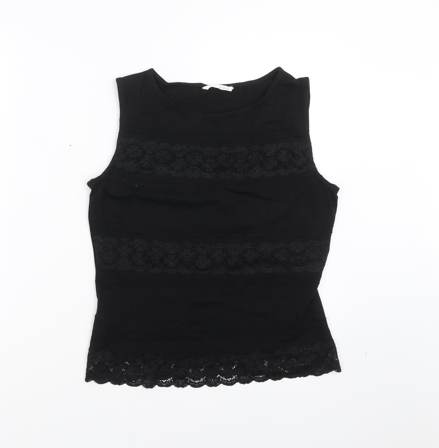 AMARANTO Womens Black Floral  Basic T-Shirt Size 14  - Lace Detail