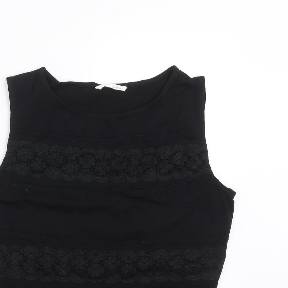 AMARANTO Womens Black Floral  Basic T-Shirt Size 14  - Lace Detail