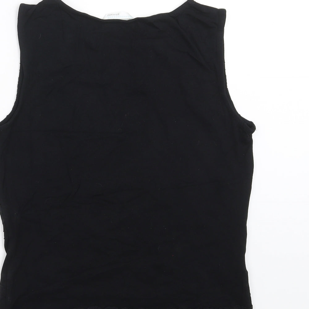 AMARANTO Womens Black Floral  Basic T-Shirt Size 14  - Lace Detail