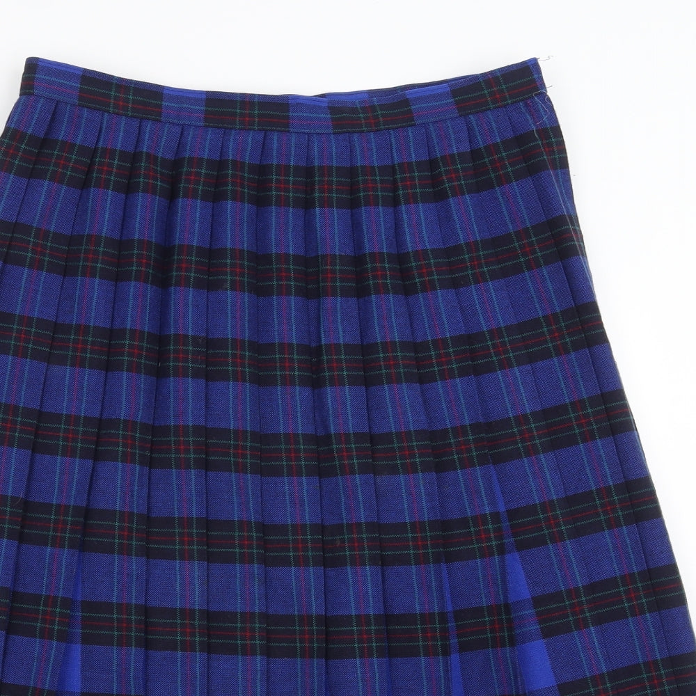 St Michael Womens Blue Plaid  A-Line Skirt Size 14  - pleated
