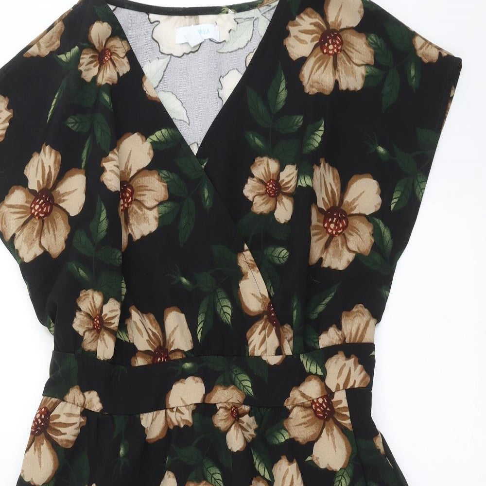 Blue Vanilla Womens Black Floral  Fit & Flare  Size 14