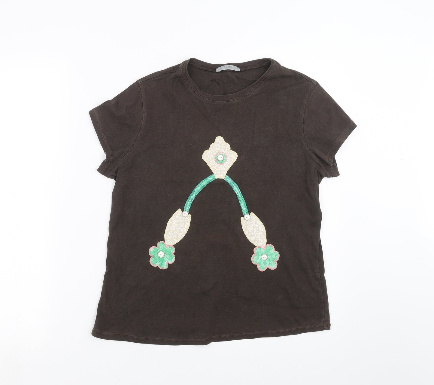 Marks and Spencer Womens Green   Basic T-Shirt Size 18  - Floral embroidery