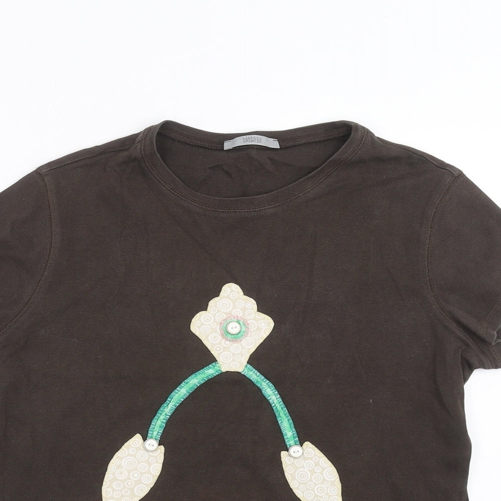 Marks and Spencer Womens Green   Basic T-Shirt Size 18  - Floral embroidery