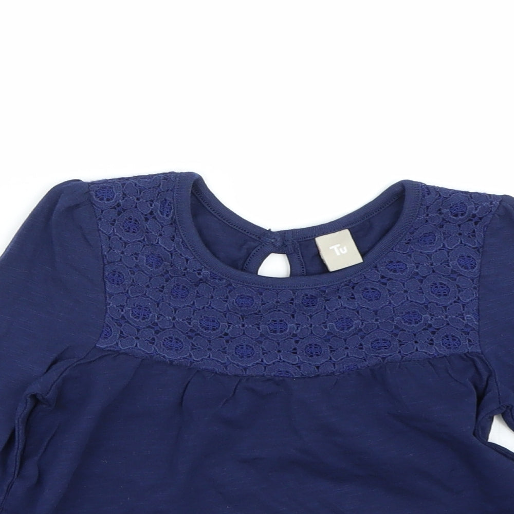 TU Girls Blue Floral  Pullover T-Shirt Size 18-24 Months