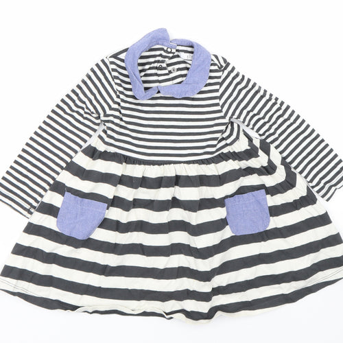 M&S Girls Black Striped  T-Shirt Dress  Size 2 Years