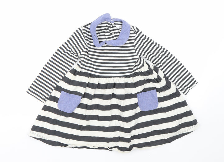 M&S Girls Black Striped T-Shirt Dress Size 2 Years