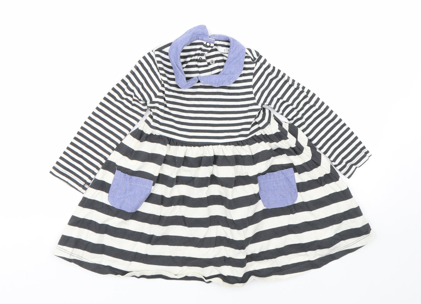 M&S Girls Black Striped  T-Shirt Dress  Size 2 Years
