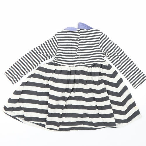 M&S Girls Black Striped  T-Shirt Dress  Size 2 Years