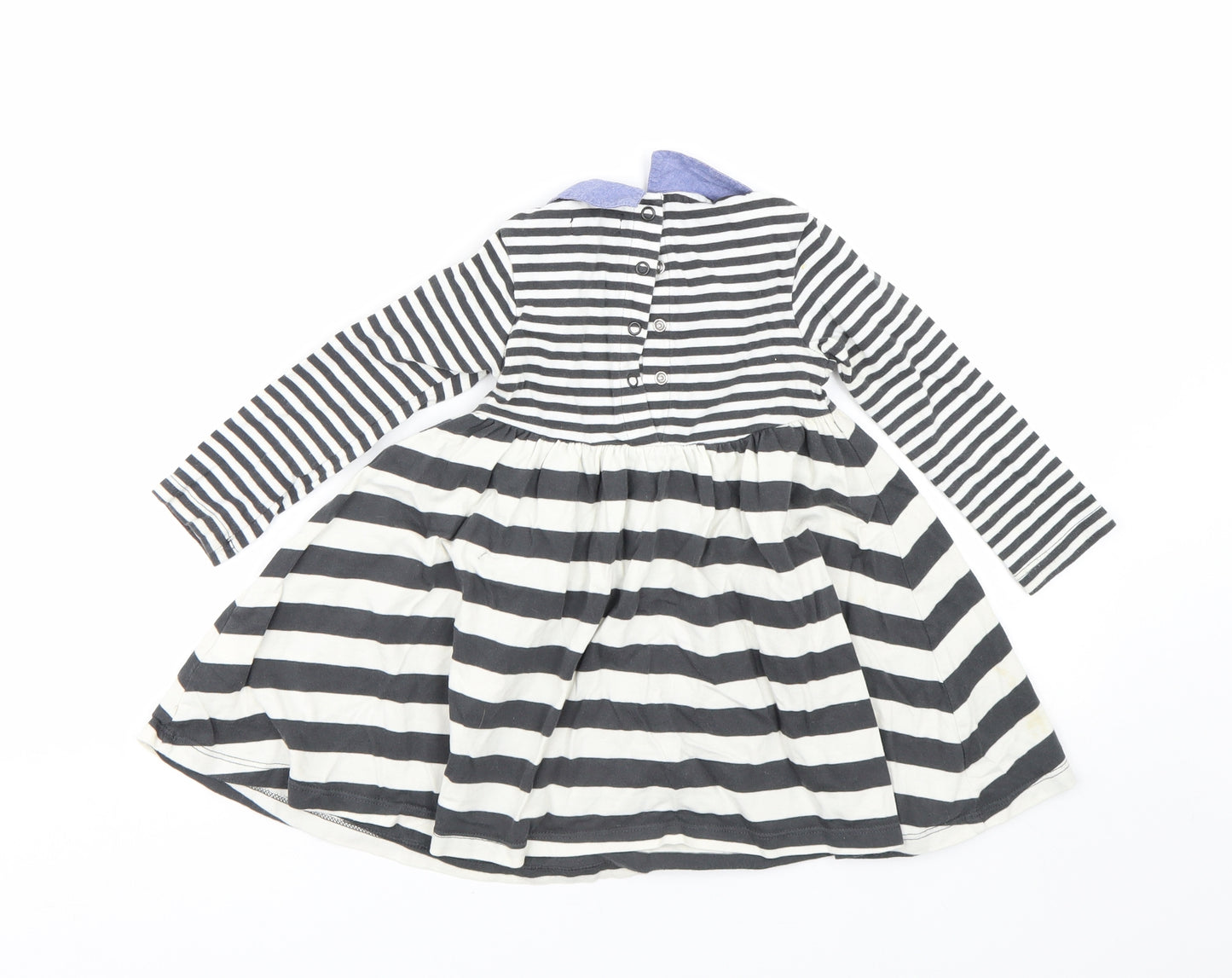 M&S Girls Black Striped  T-Shirt Dress  Size 2 Years