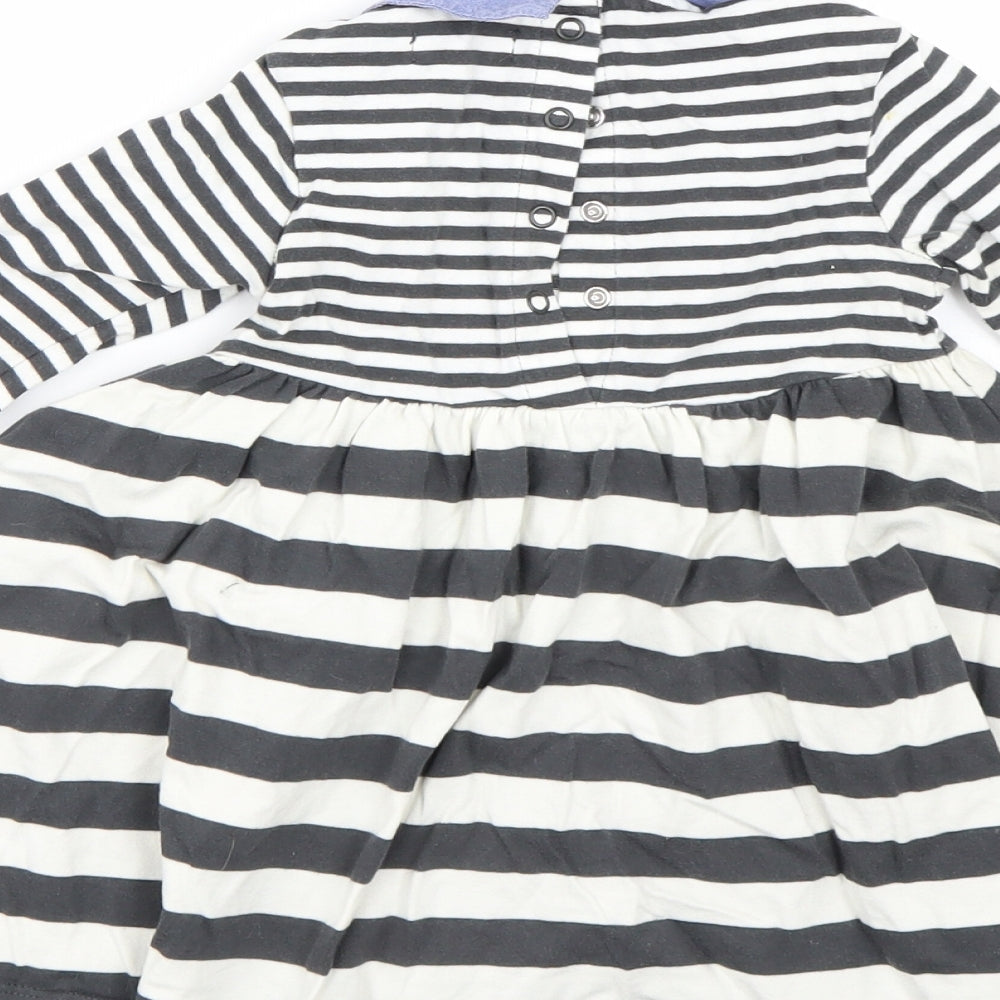 M&S Girls Black Striped  T-Shirt Dress  Size 2 Years