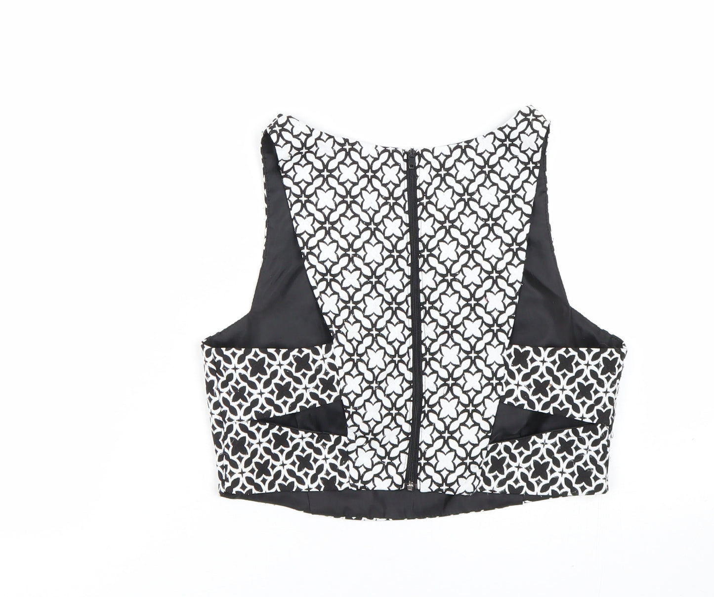 Miss Selfridge Womens Black Argyle/Diamond  Cropped Tank Size 6