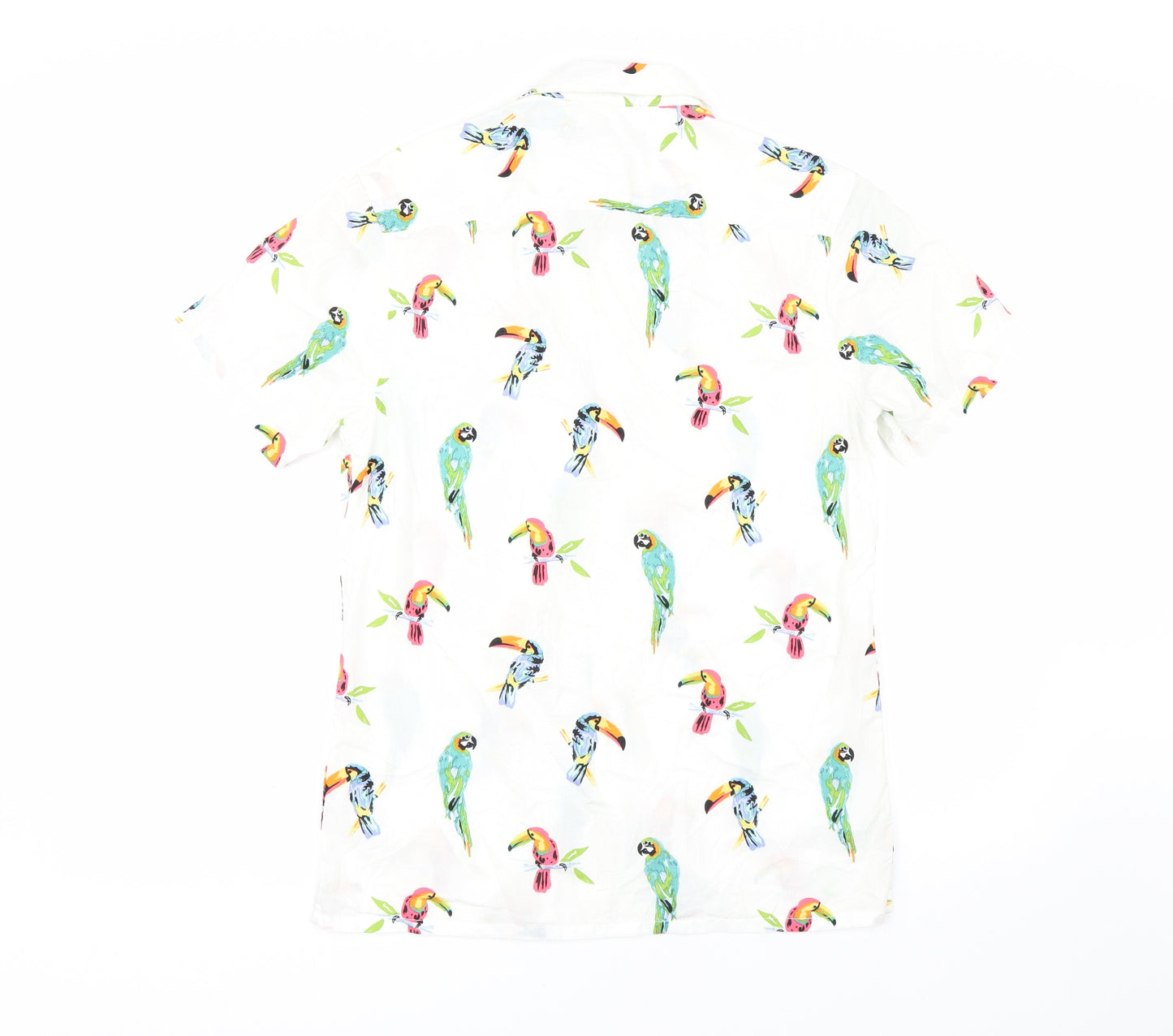 Primark Mens White Animal Print   Button-Up Size S  - Parrots