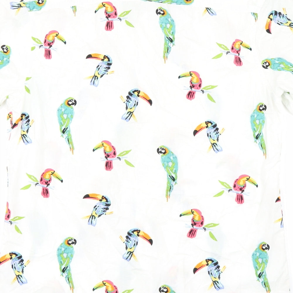 Primark Mens White Animal Print   Button-Up Size S  - Parrots