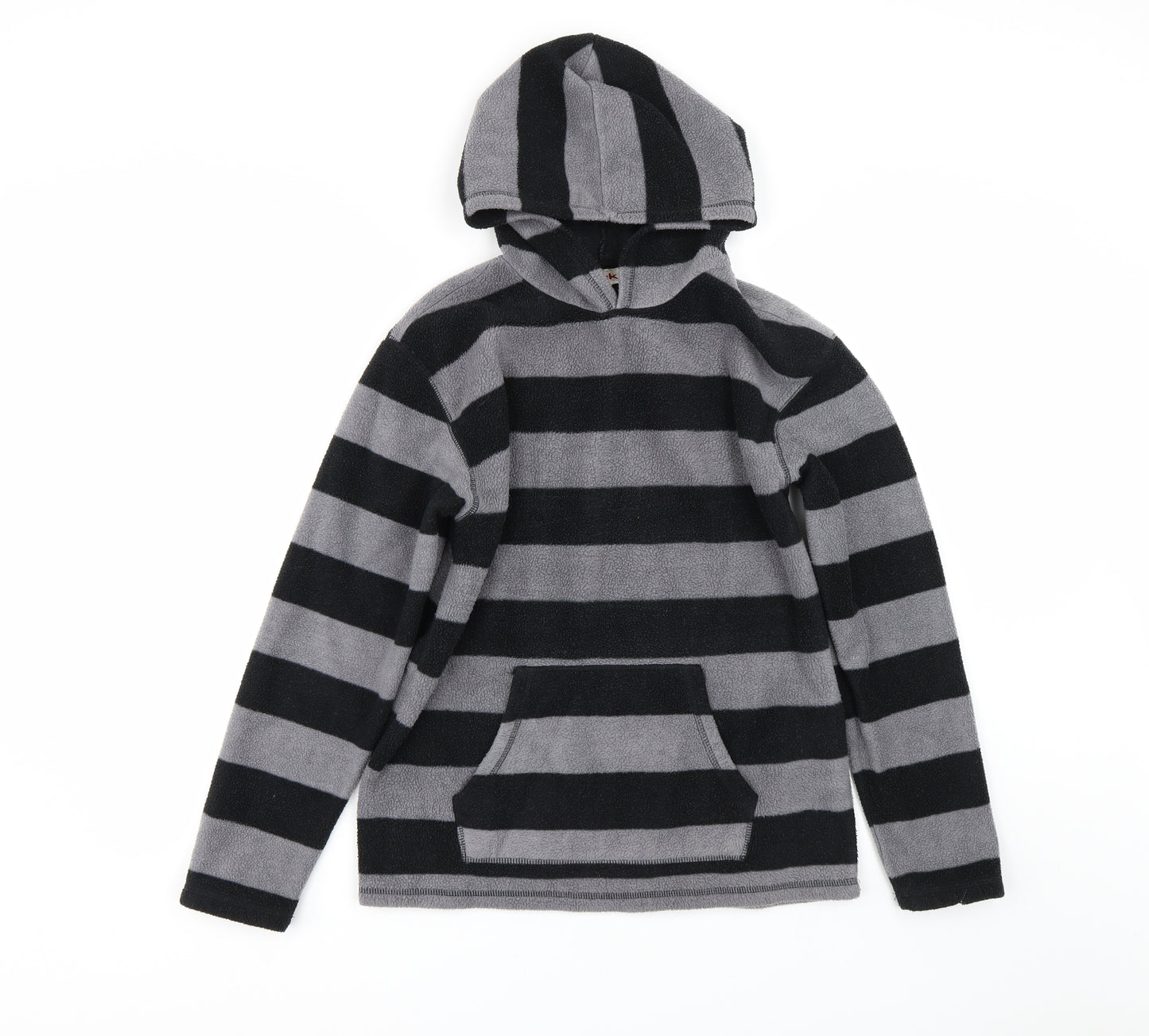 Stuk Boys Grey Striped Fleece Pullover Hoodie Size 12-13 Years