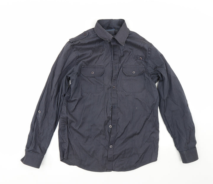 F&F Mens Black Striped Button-Up Size S
