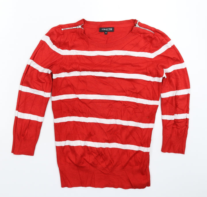 Debenhams Womens Red Striped Knit Pullover Jumper Size 10