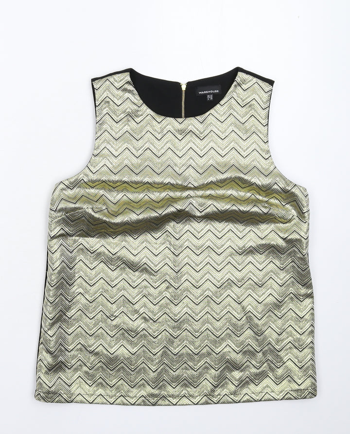 Warehouse Womens Gold Geometric Basic Tank Size 12