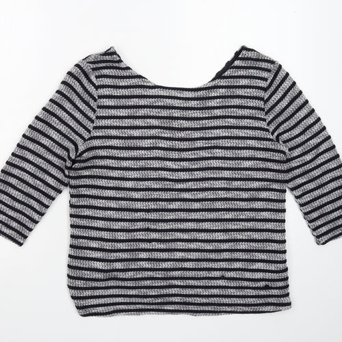 New Look Womens Grey Striped Knit Pullover Jumper Size 10
