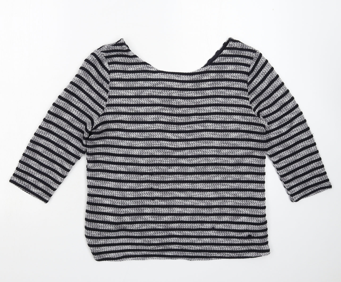 New Look Womens Grey Striped Knit Pullover Jumper Size 10