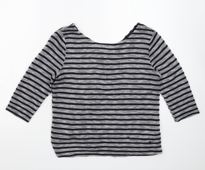 New Look Womens Grey Striped Knit Pullover Jumper Size 10