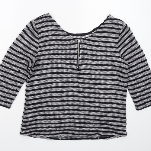 New Look Womens Grey Striped Knit Pullover Jumper Size 10