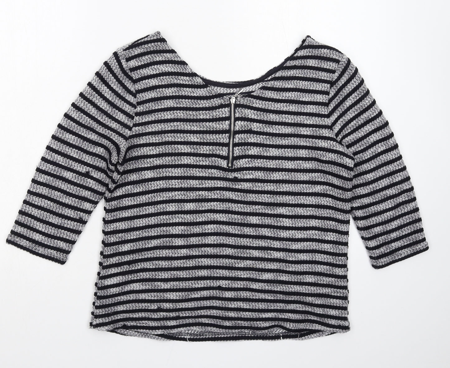 New Look Womens Grey Striped Knit Pullover Jumper Size 10