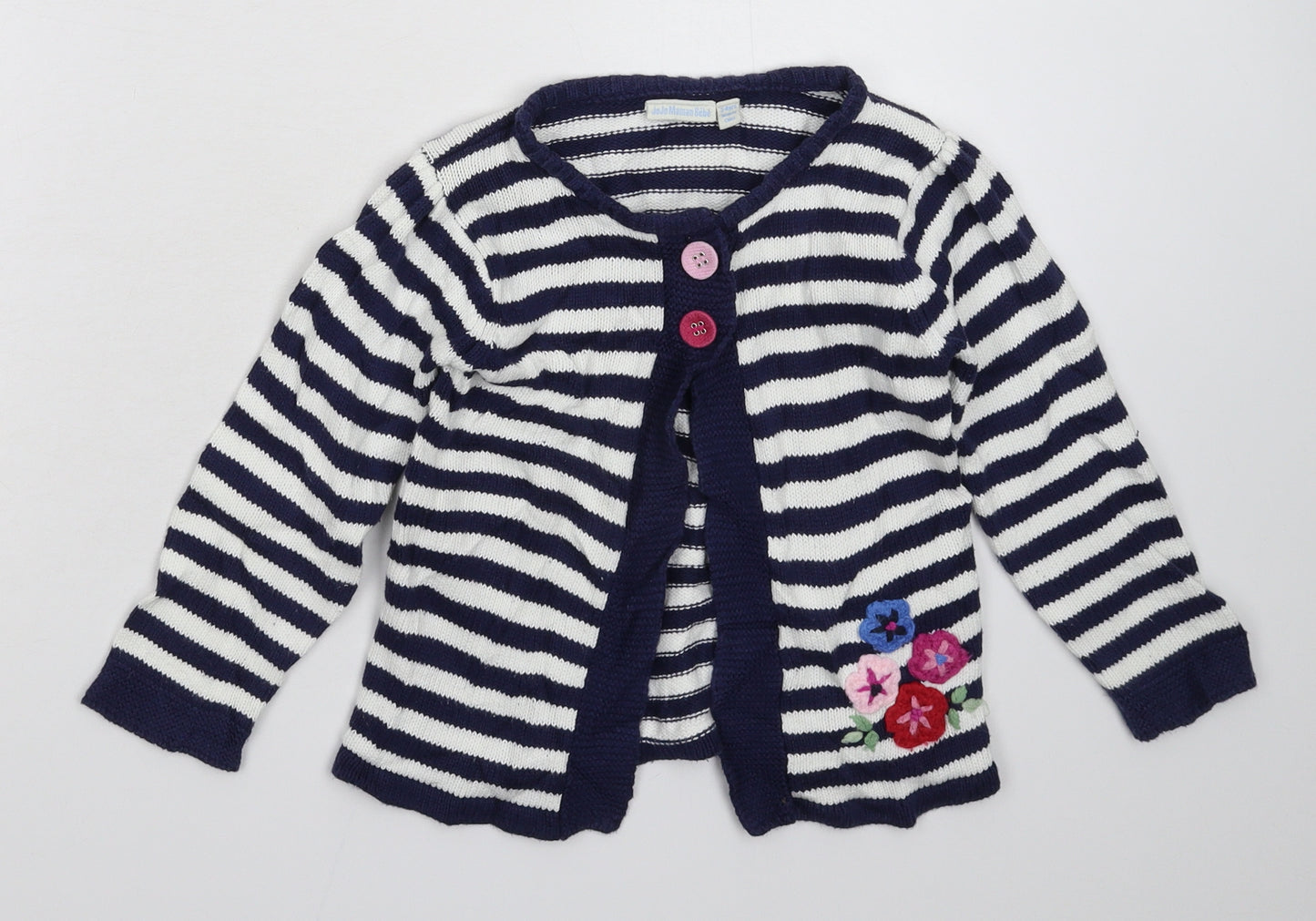 JoJo Maman Bébé Girls Multicoloured Striped Knit Cardigan Jumper Size 3-4 Years