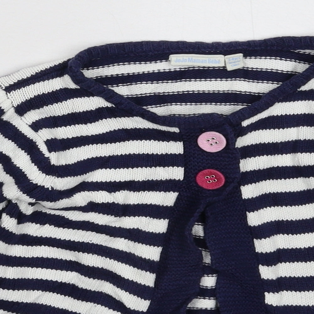 JoJo Maman Bébé Girls Multicoloured Striped Knit Cardigan Jumper Size 3-4 Years