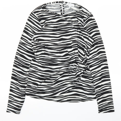 Warehouse Womens Black Animal Print  Basic Blouse Size 10