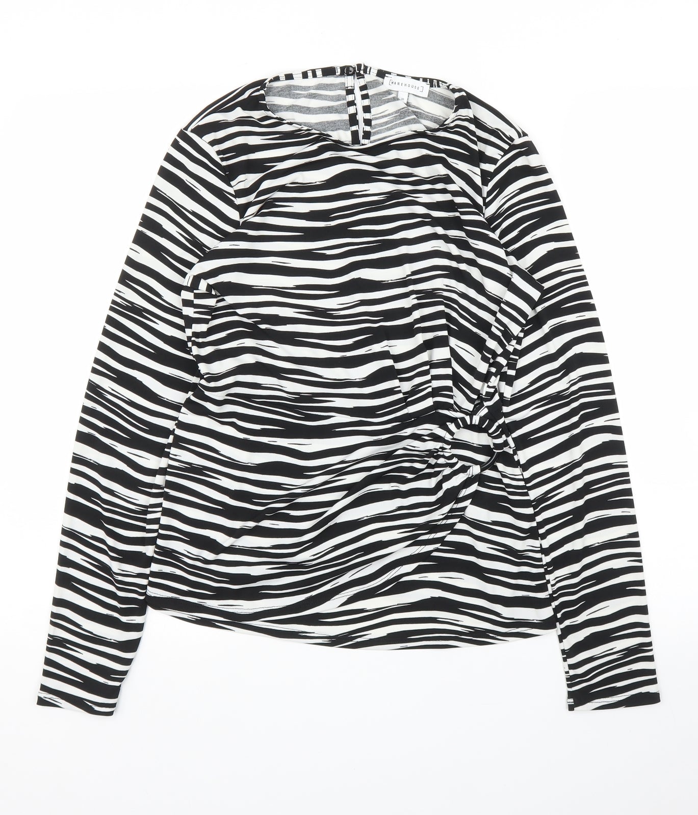 Warehouse Womens Black Animal Print  Basic Blouse Size 10