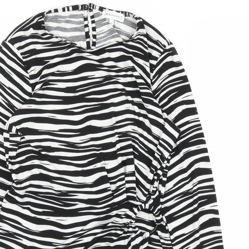 Warehouse Womens Black Animal Print  Basic Blouse Size 10