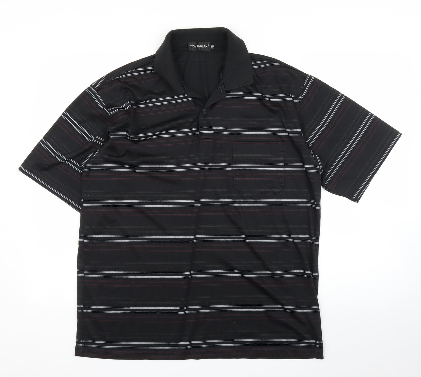 Tom Hagen Mens Black Striped   Polo Size XL
